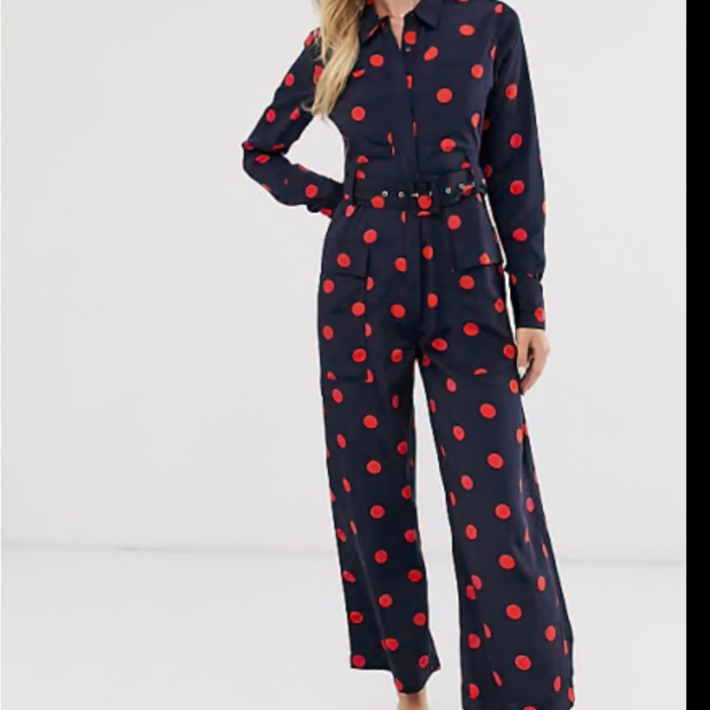 Navy and Red Polka Dot Jumpsuit